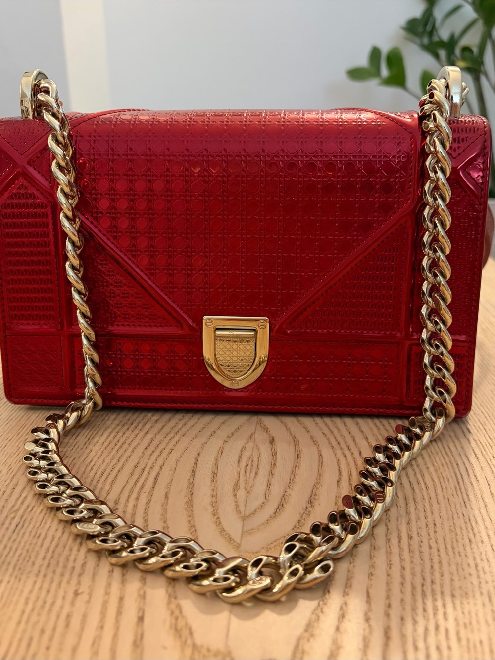 Dior Diorama Red Shoulder Bag with Champagne Gold Hardware